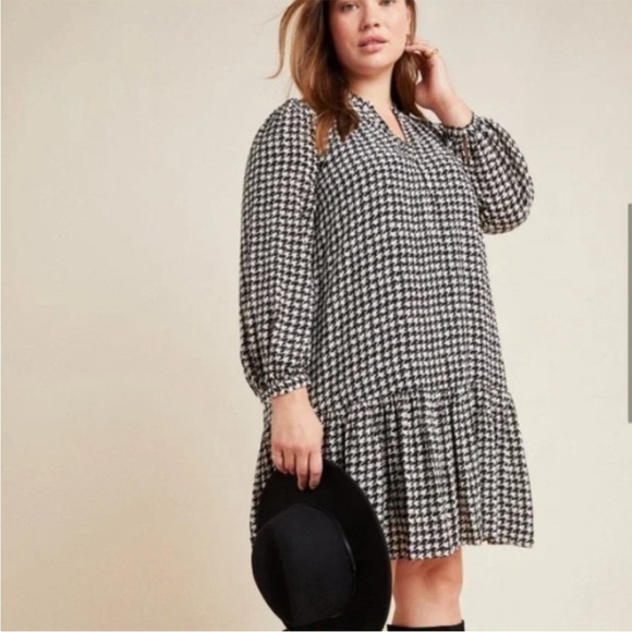Anthropologie Maeve Sterling Houndstooth Tunic Dress Black White Size 1X - Picture 1 of 6